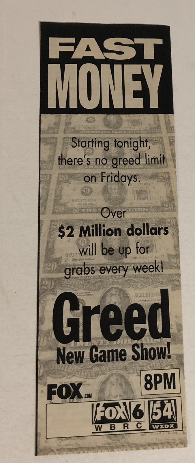 Greed Game Show Fox Tv Guide Print Ad TPA21t