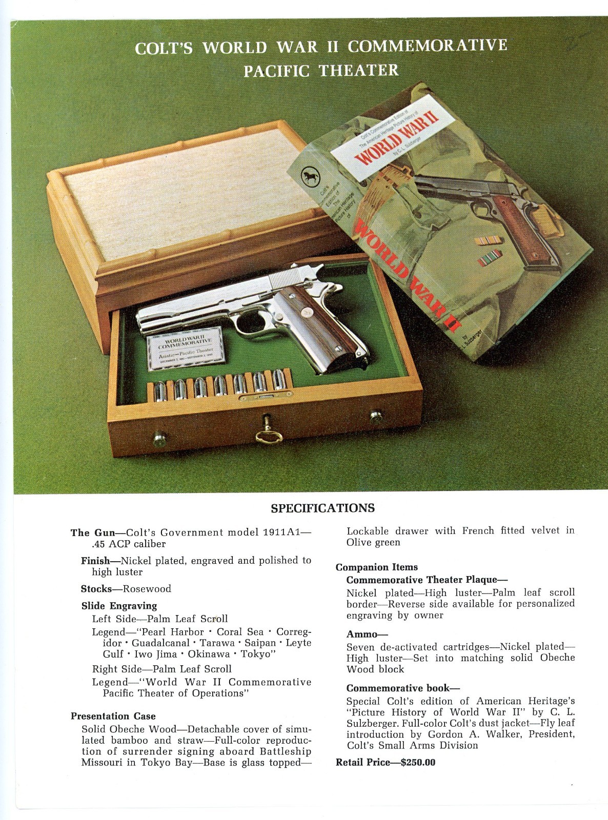 Colts World War II Commemorative Pacific Theatre 1911 45 sales brochure