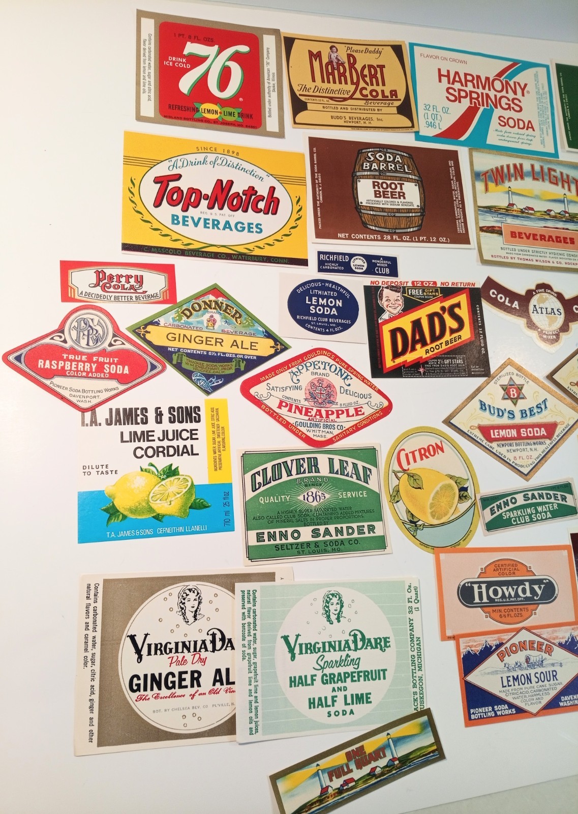 Vintage Ephemera Soda Bottle Labels Old Paper Graphics Lot of 60 Different