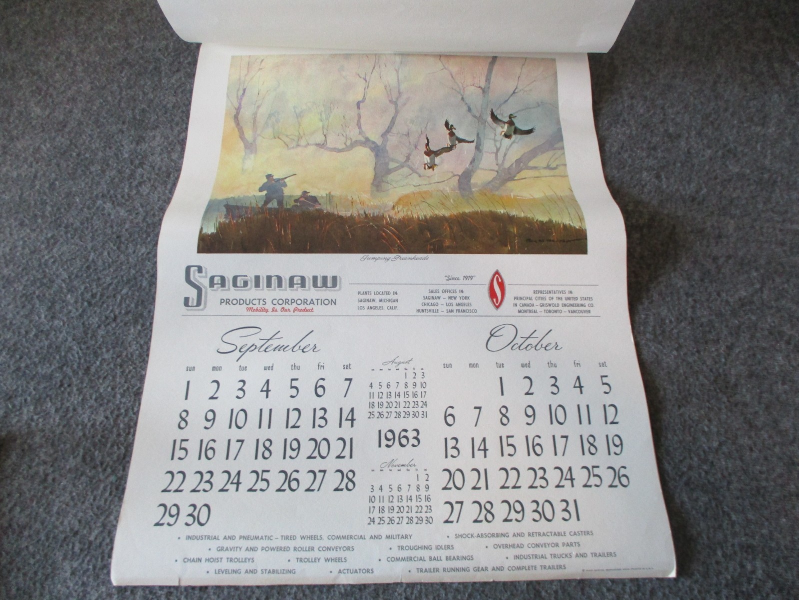 1963 VINTAGE SAGINAW WALL CALENDAR – 6 WATERCOLORS BY ARTIST ROY M. MASON, N.A.