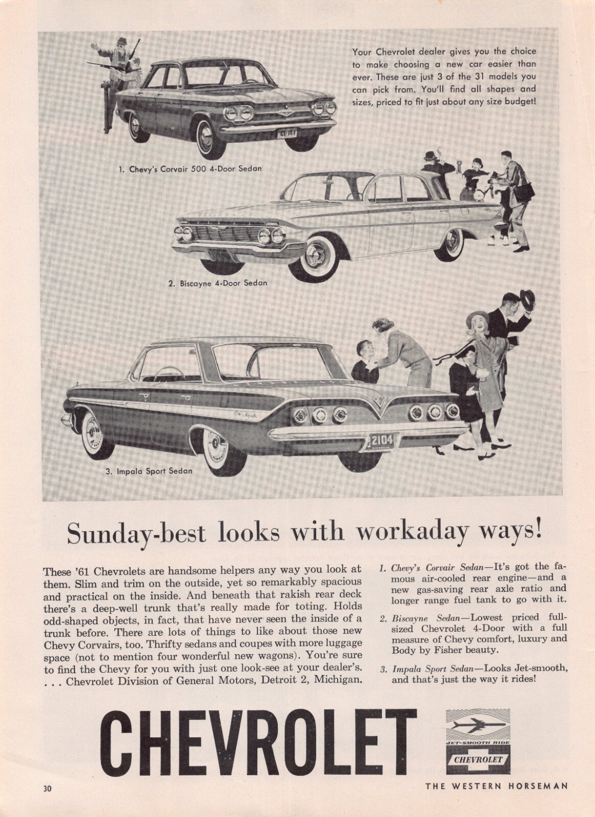 Chevrolet Corvair & Biscayne Sedans & Impala Sport Sedan Vintage Magazine Ad