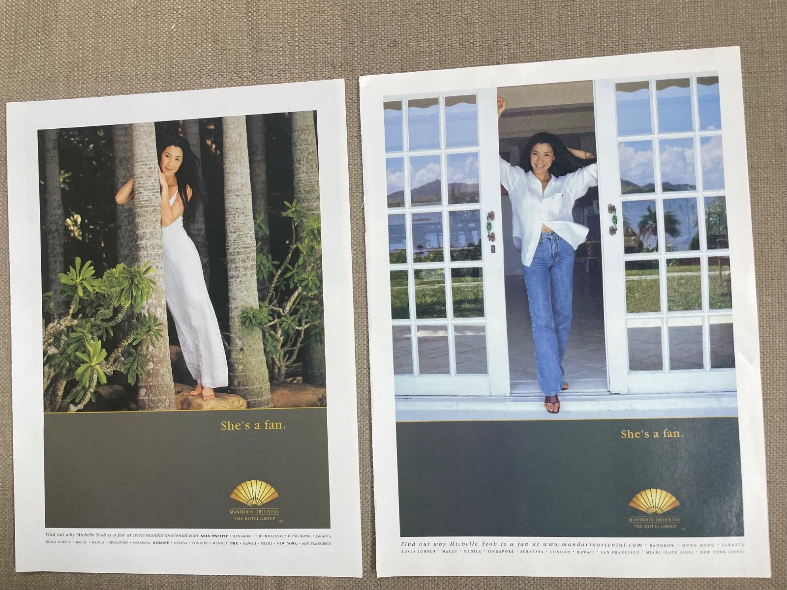 Mandarin Oriental Hotel Michelle Yeoh She’s a fan Magazine Ad pair 2008
