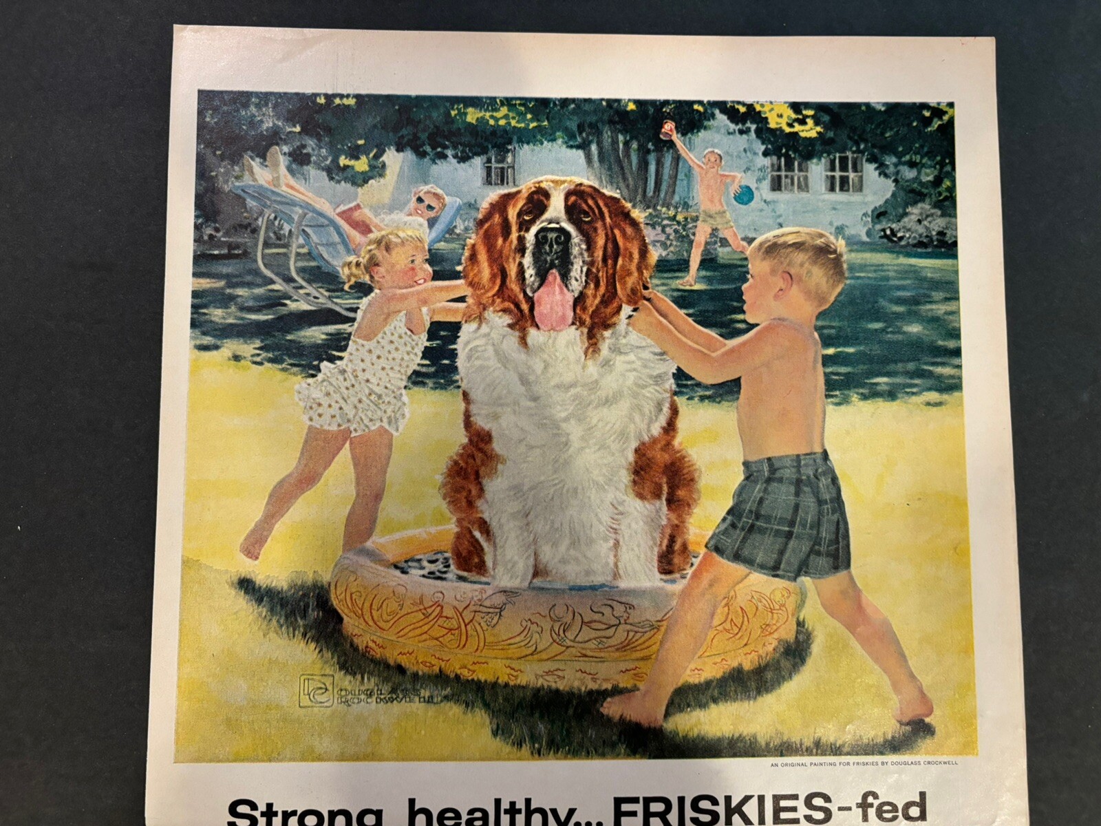 Vintage 1950s Advertising Friskies Dog Food, Carnation Co, St. Bernard
