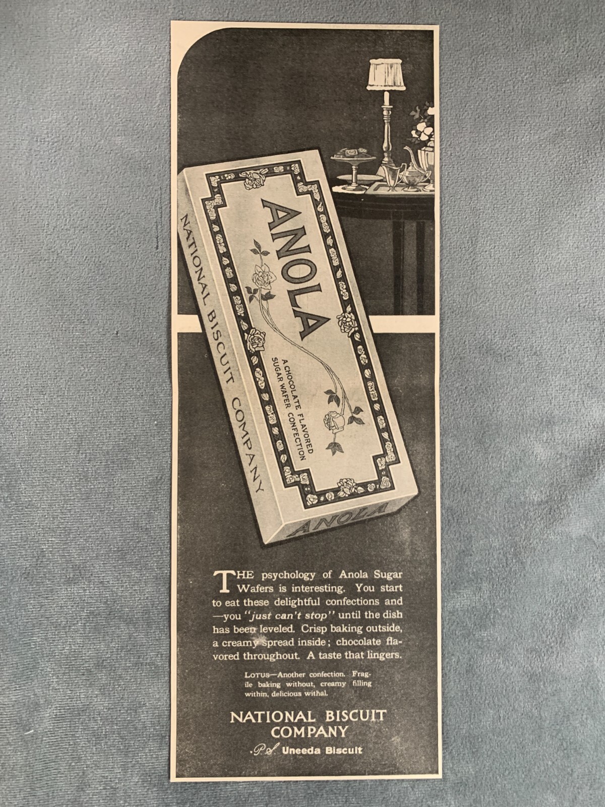 1917 National Biscuit Company Nabisco PRINT AD Anola Sugar Wafers 5 x 14