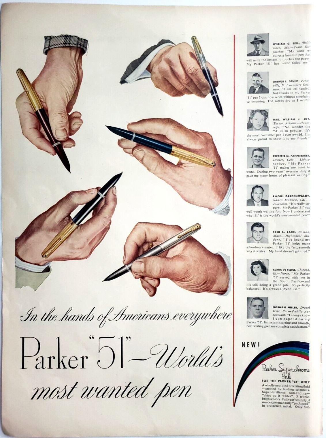 Parker 51 Pen Hands Of Americans Vintage 1947 Writing Instrument Wisconsin