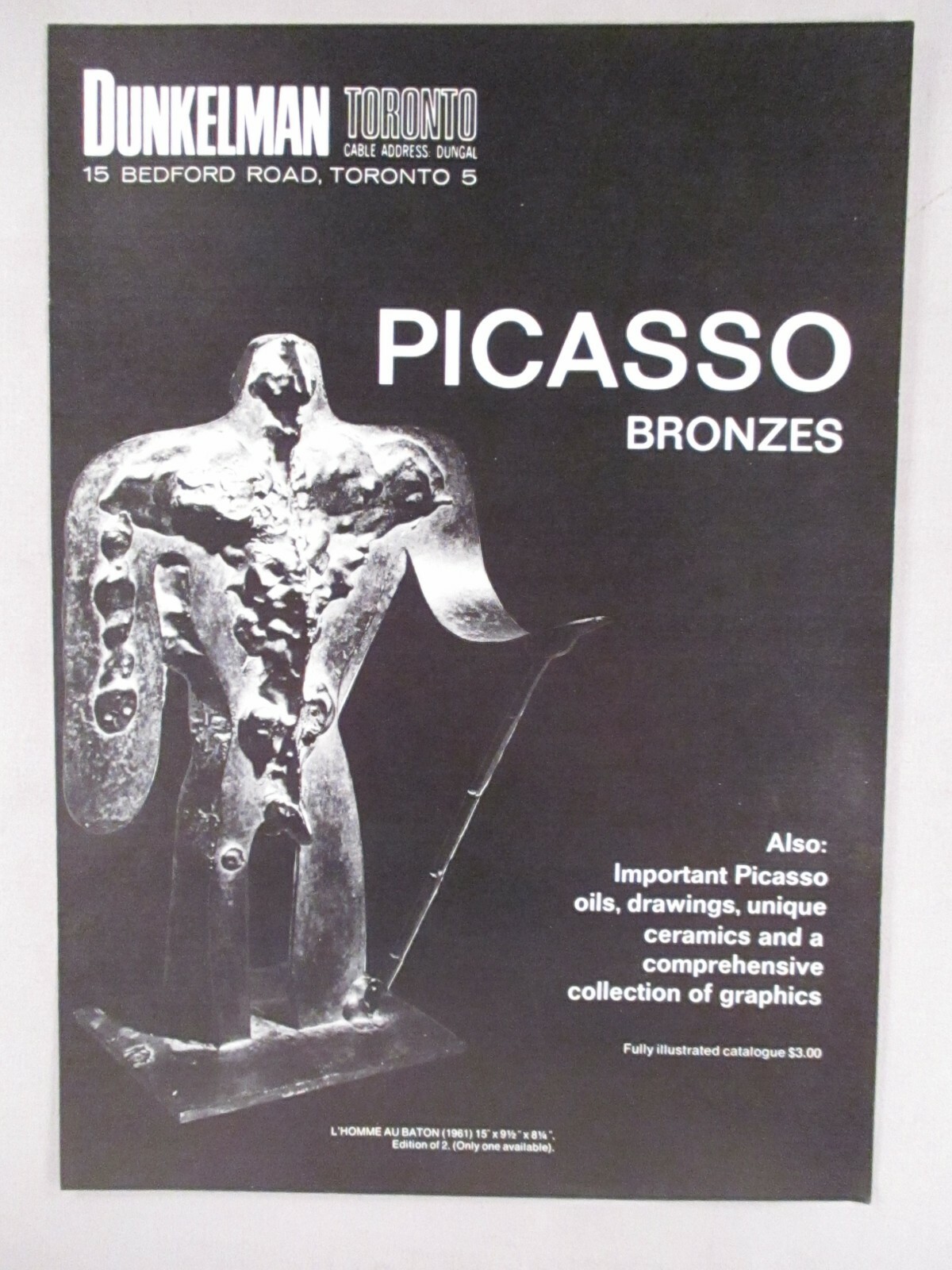 Pablo Picasso Art Gallery Exhibit PRINT AD – 1971