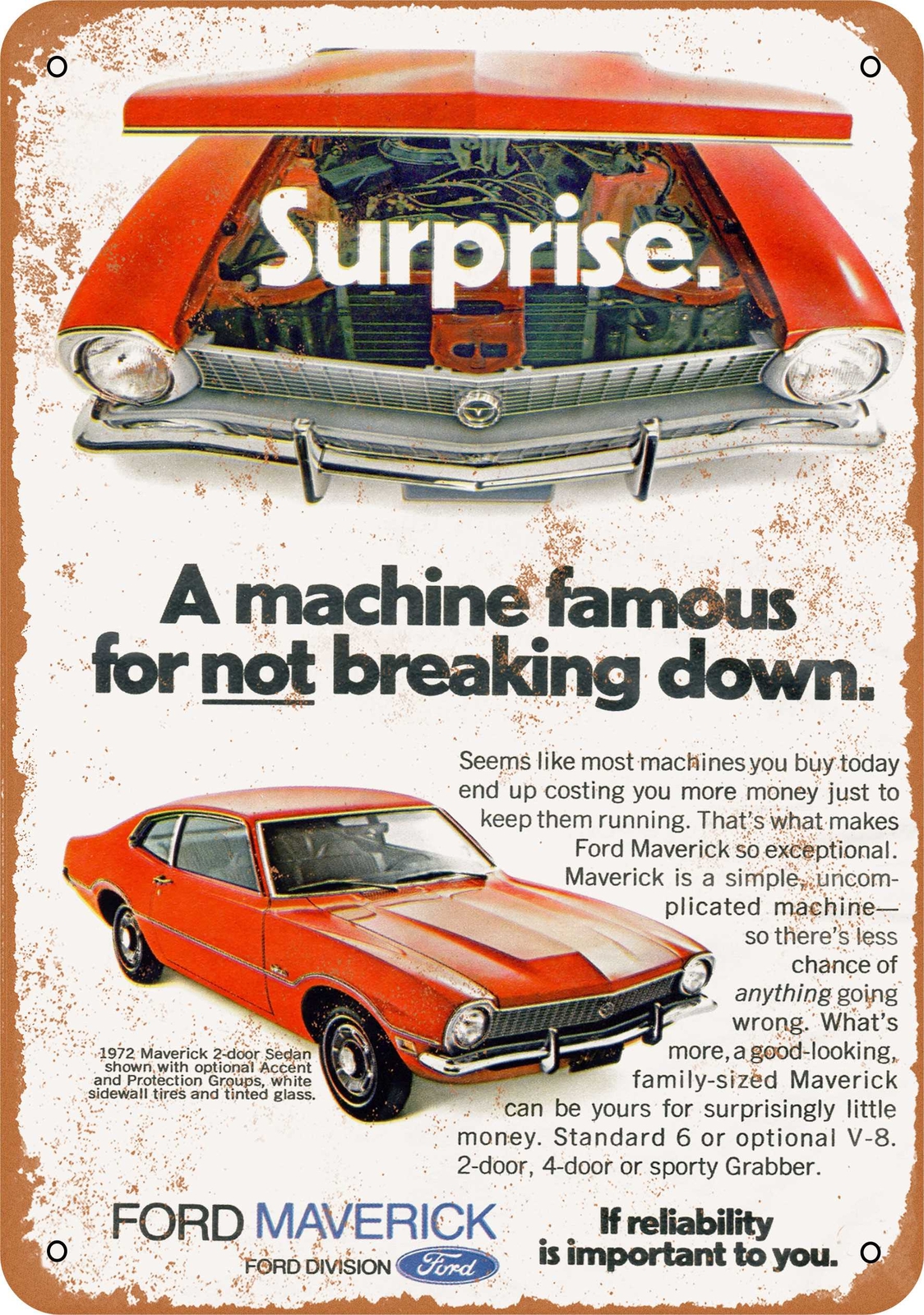 METAL SIGN – 1972 Ford Maverick – Vintage Look Reproduction