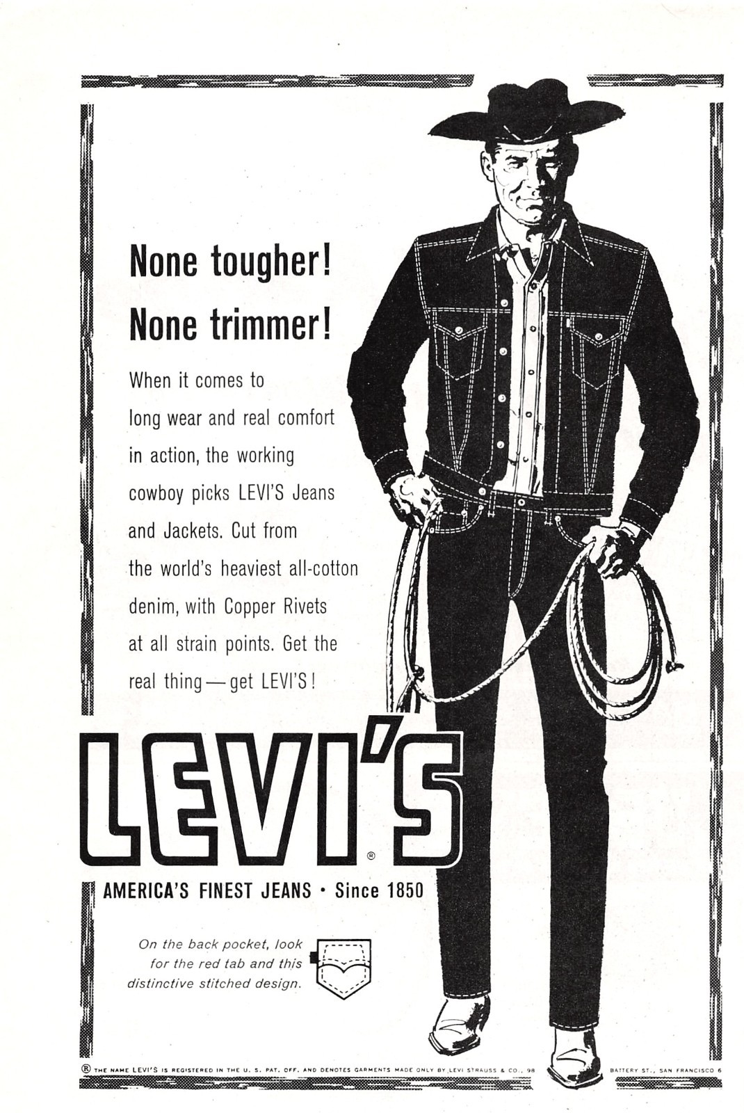 Levi Strauss Levi’s Finest Denim Western Cowboy Jeans & Jackets Vtg Mag Print Ad
