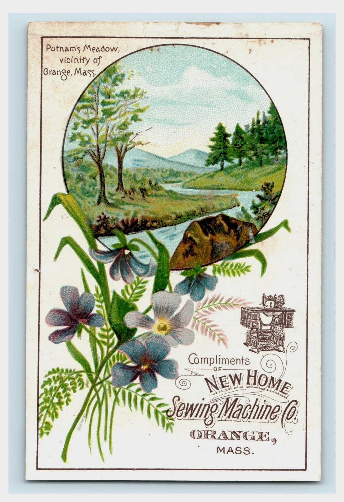New Home Sewing Machine Putnam’s Meadow Orange MA Mountain Scene