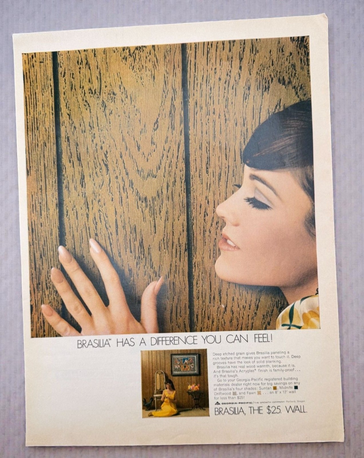 Brasilia Wall Paneling Vintage Print Ad 1960s Retro Home Decor Georgia Pacific