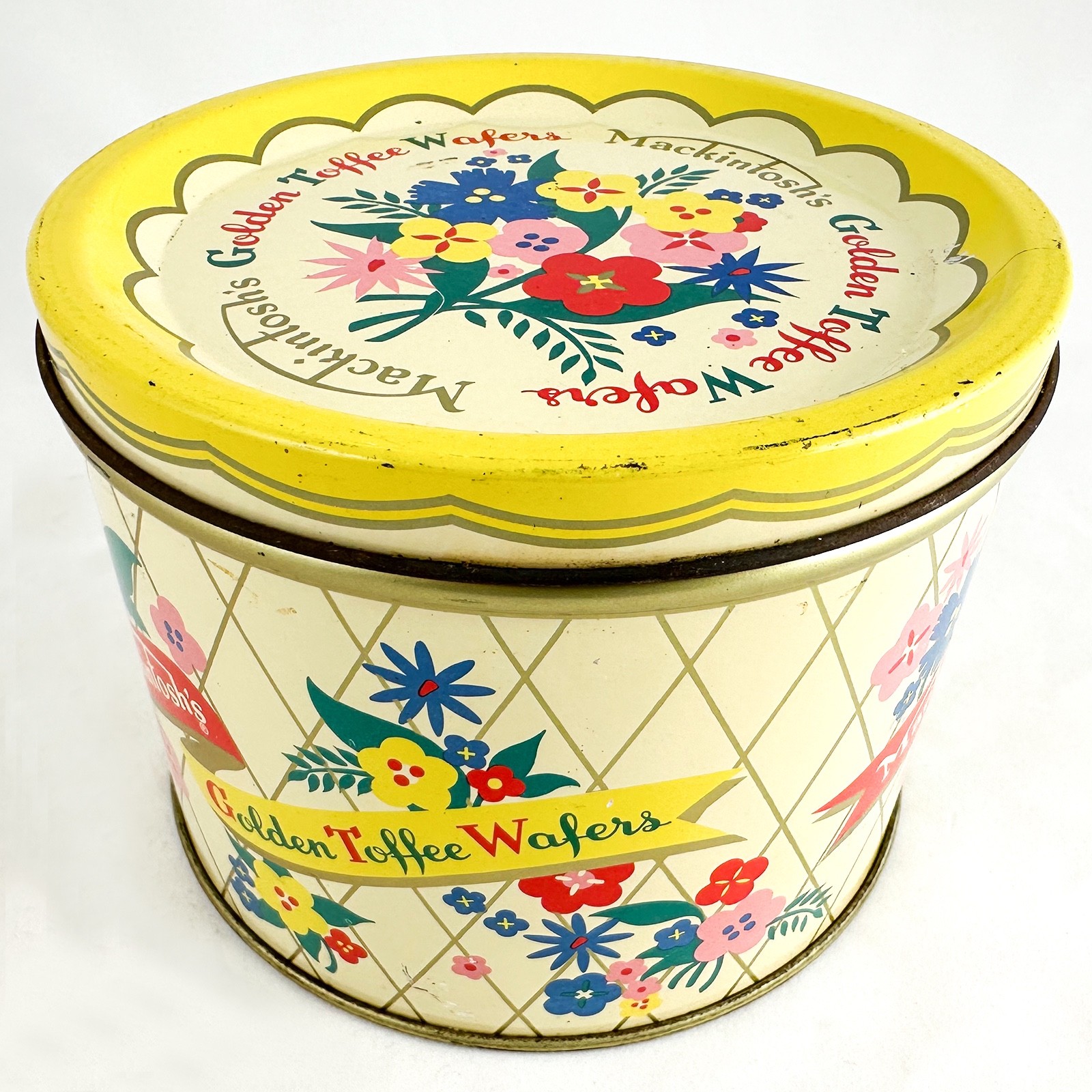 Floral Cookie Tin — Vintage — Golden Toffee Wafers — ENGLAND — Great Colors NICE