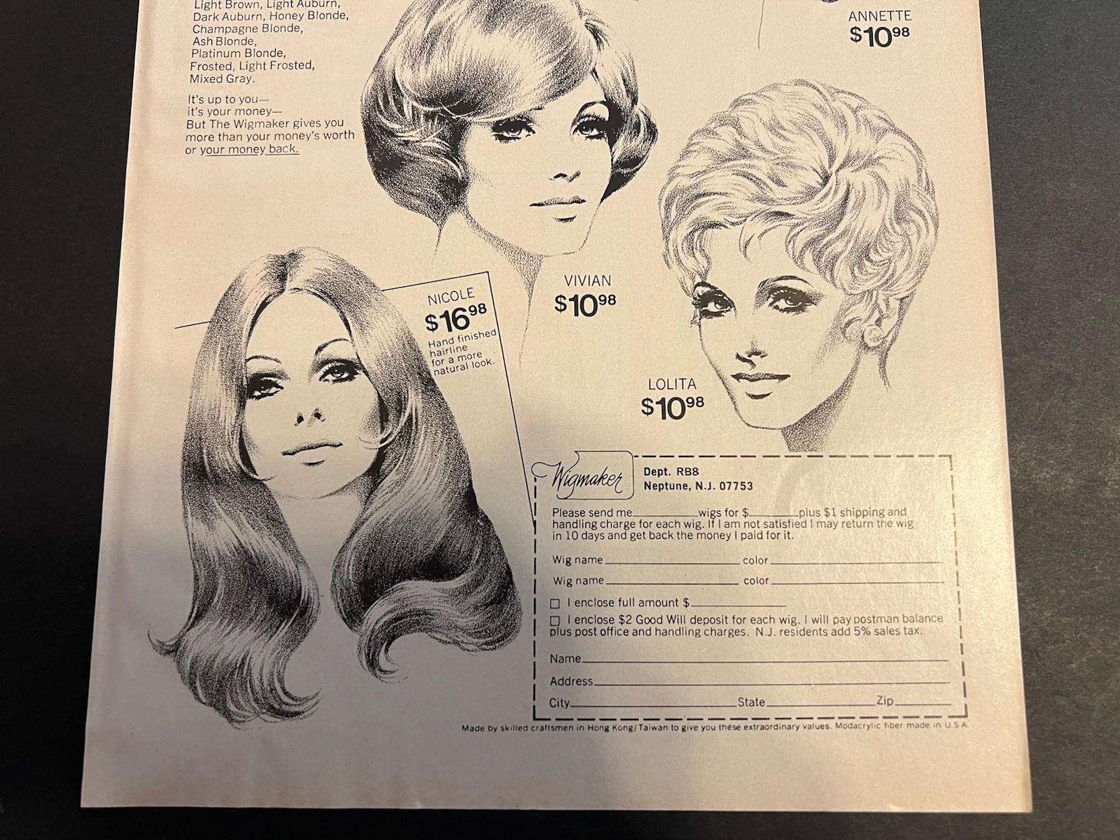 Vtg 1970s Ad-Wigmaker-These Wonderful New 100% Modcrylic Stretch Wigs Fit Every