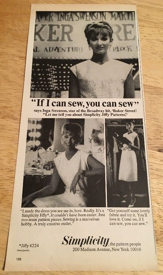 1965 INGER SWENSON for SIMPLICITY PATTERNS – Vintage Magazine Ad