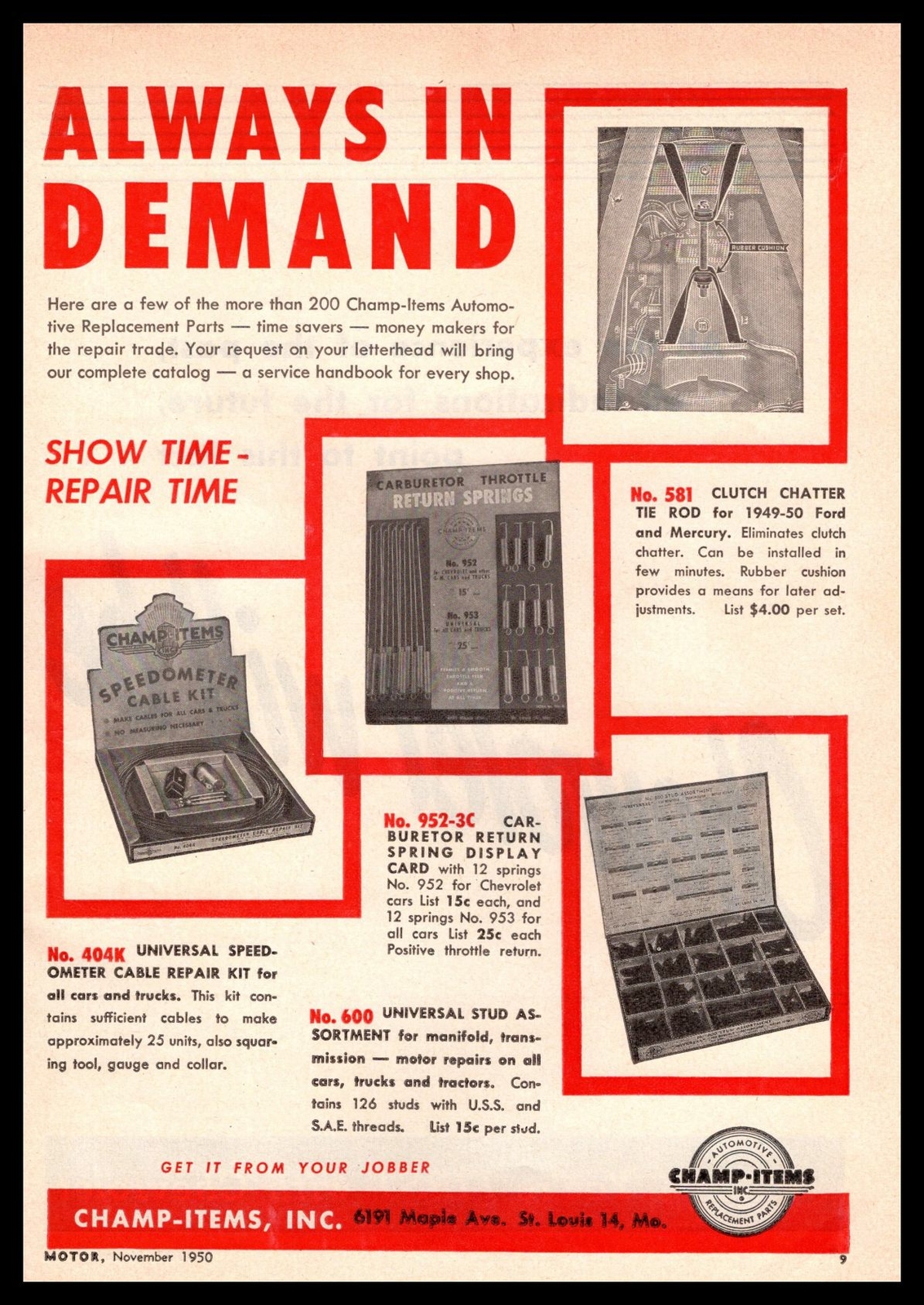 1950 Champ Items Automotive Replacement Parts Store Displays Vintage Print Ad