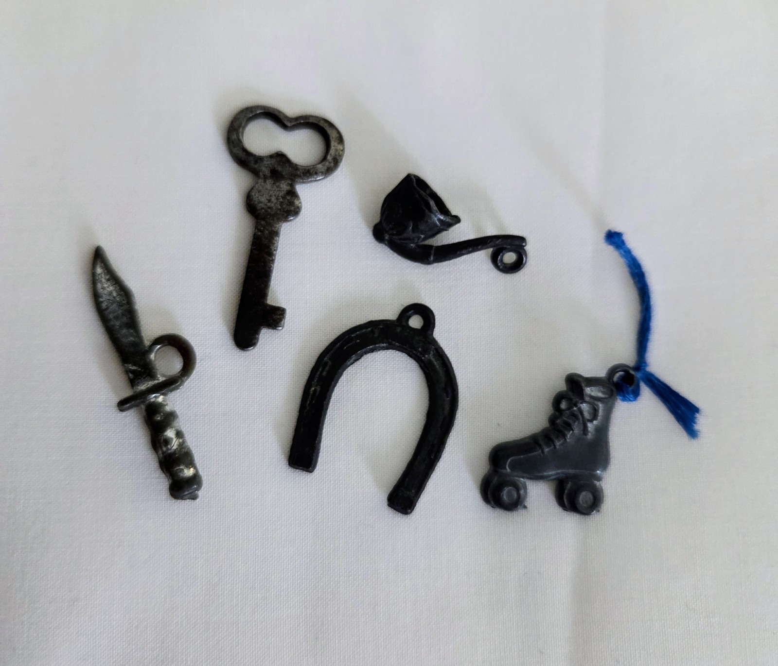 Vintage Miniature Metal Toy Charms Vending Prize Lot – Roller Skate Key Knife