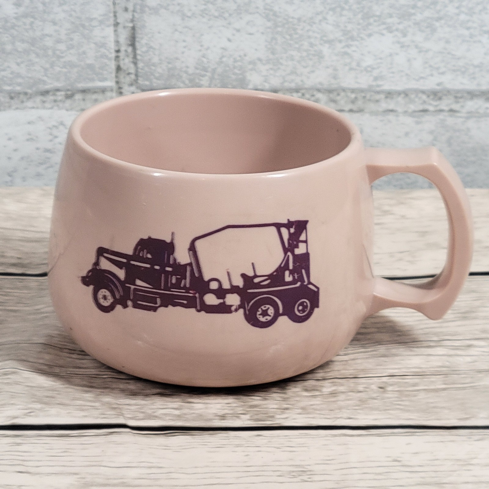 VTG Melamine Melmac Advertising Coffee Mug Cup Pink Cement Truck Graphic USA