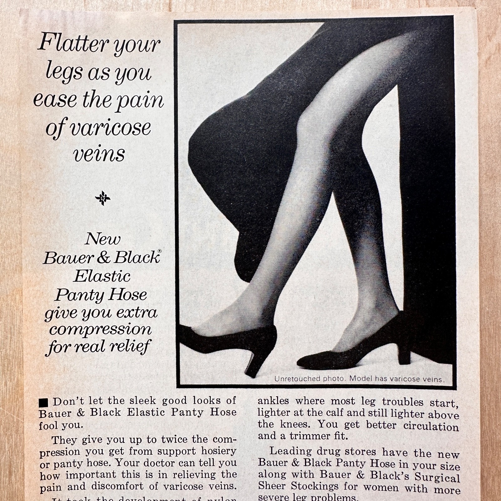 1974 Bauer And Black Elastic Panty Hose Vintage Print Ad Advert Art