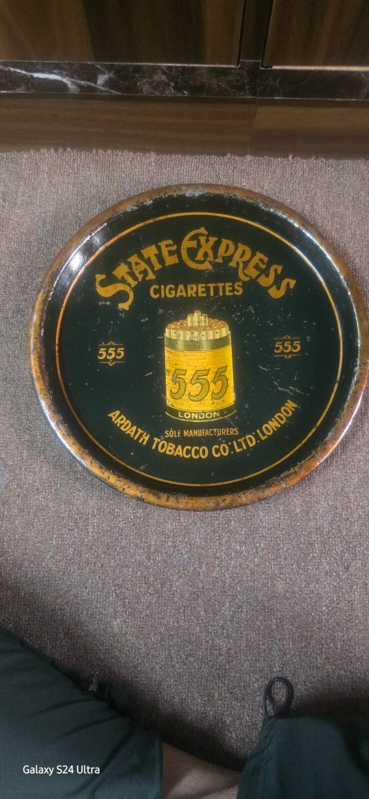vintage old rare collectible tin tray advertising State Express 555 cigarettes