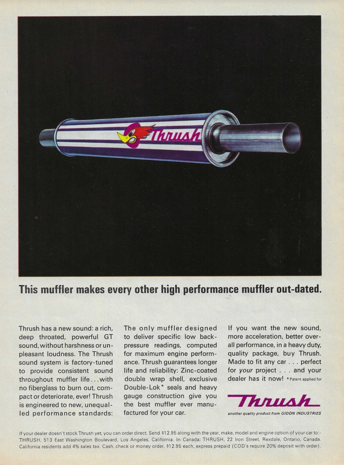 1966 Thrush Ad Performance Muffler Vintage Magazine Advertisement 66