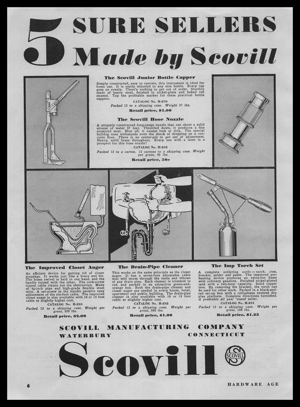 1932 Scovill Mfg Company Waterbury Connecticut “5 Sure Sellers” Vintage Print Ad