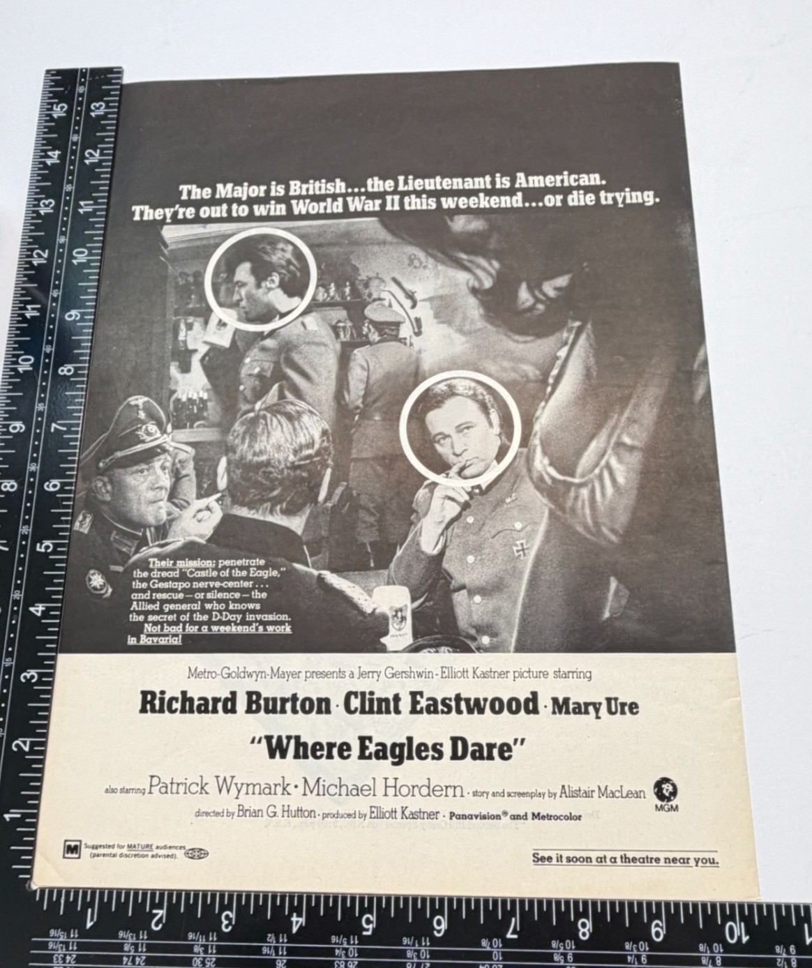 MGM Where Eagles Dare Vintage Print Ad 1960s Richard Burton Clint Eastwood Movie