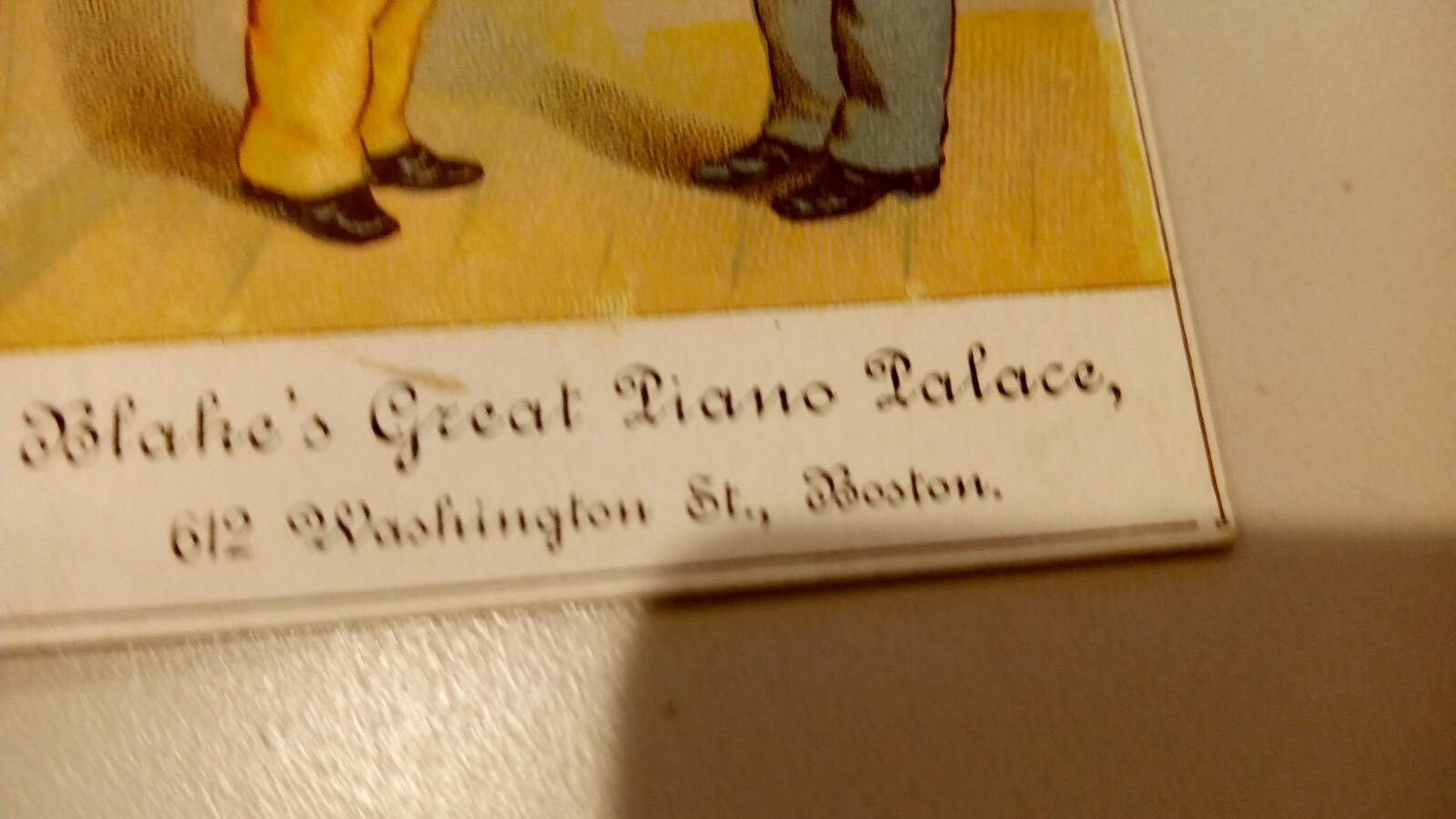 Victorian Advertising Trade Card Blakes Great Piano Palace Boston Top Hat 1880’s