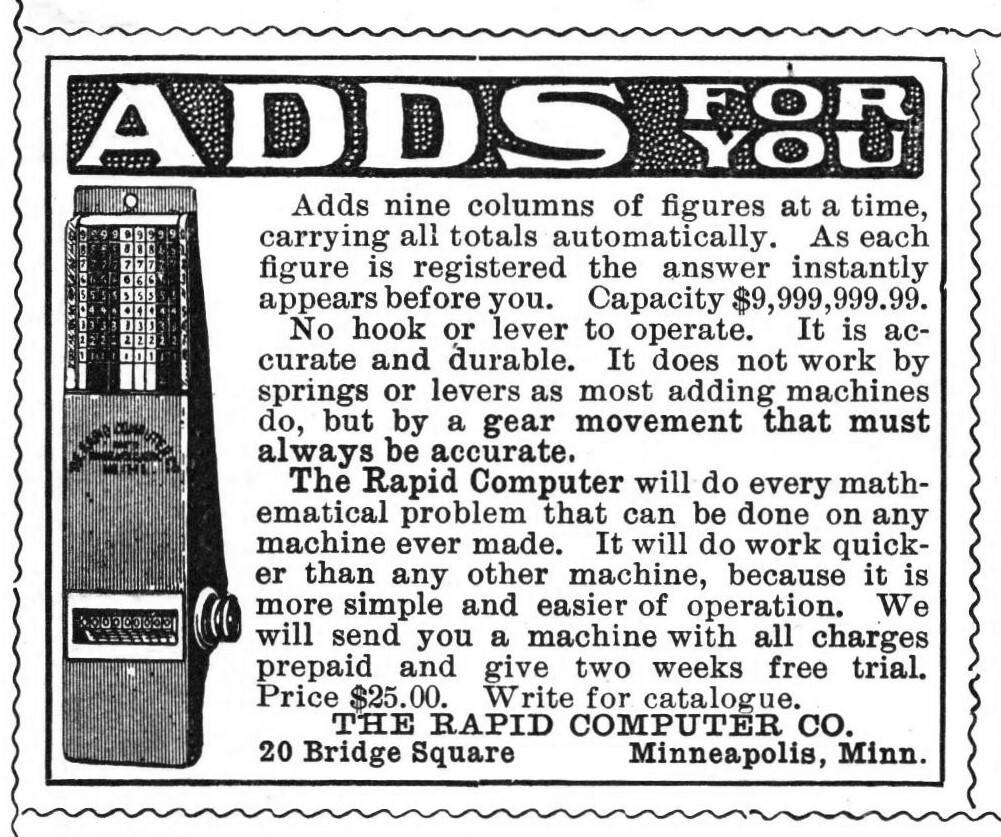 1906 Rapid Computer Adding Machine Antique Print Ad Adds For You