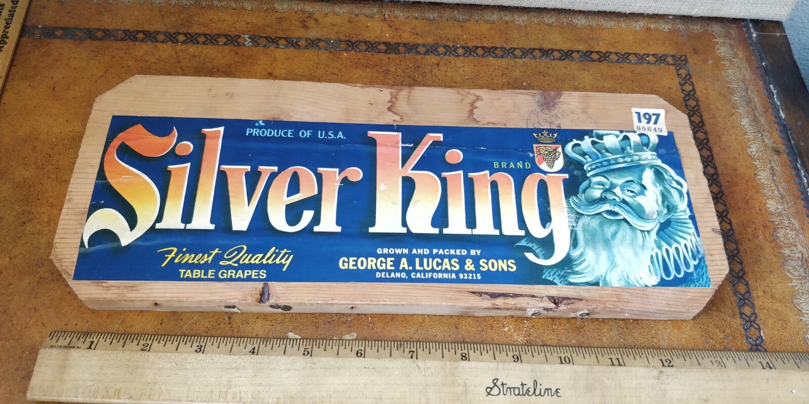 Original Genuine Fruit Crate Label on WOOD – Silver King – California 1960s