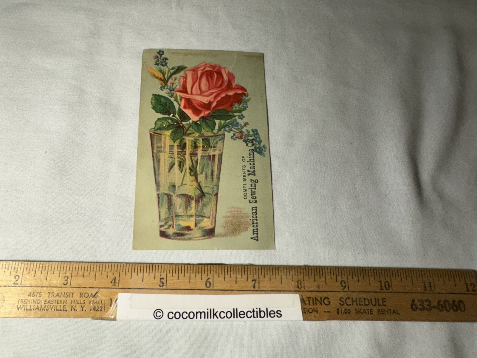 1880’s Trade Card American Sewing Machine No 7 Philadelphia PA Pink Rose Front