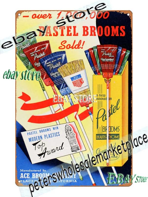 1941 Pastel Brooms Sales Advertisement Household Ad Tin Sign wall decor