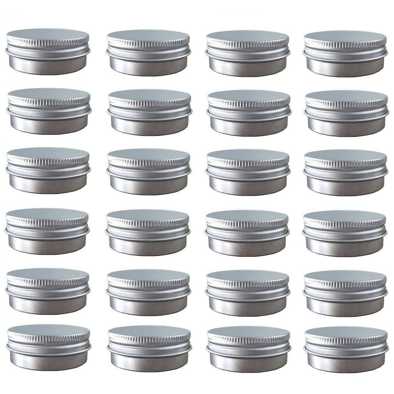 24 Pack (2 Oz/60ml) Screw Top Round Aluminum Tin Cans, with Containers Jar with