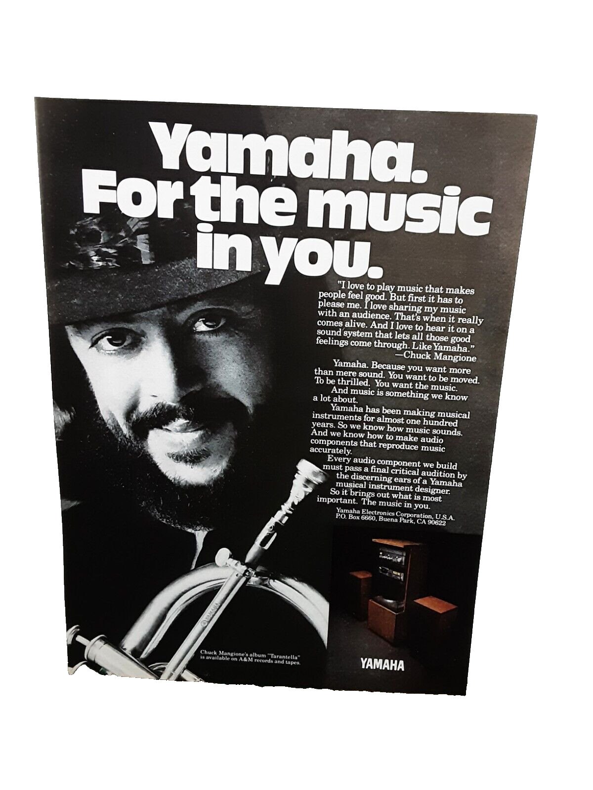 1982 Chuck Mangione Yamaha Home Stereo System Original Print Ad Vintage 80s