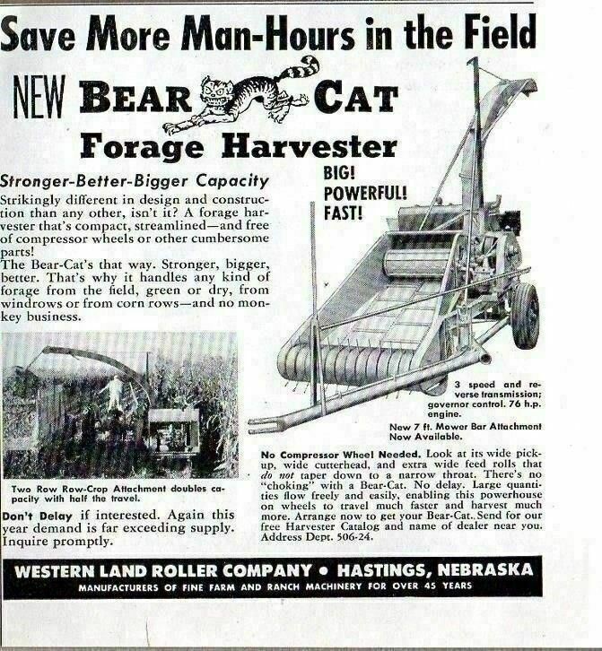 1955 Print Ad Bear Cat Forage Harvester Farm Western Land Roller Hastings,NE