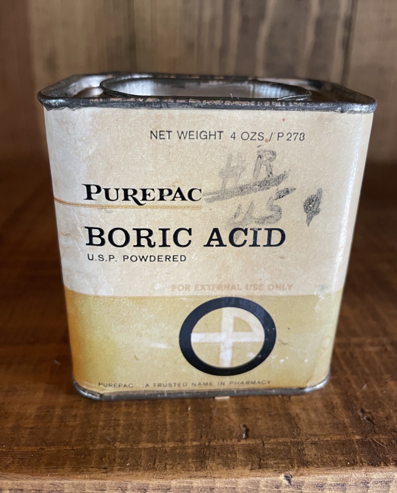 Vintage PurePac Boric Acid Powdered Cardboard Tin 4 oz Full Ad Advertising