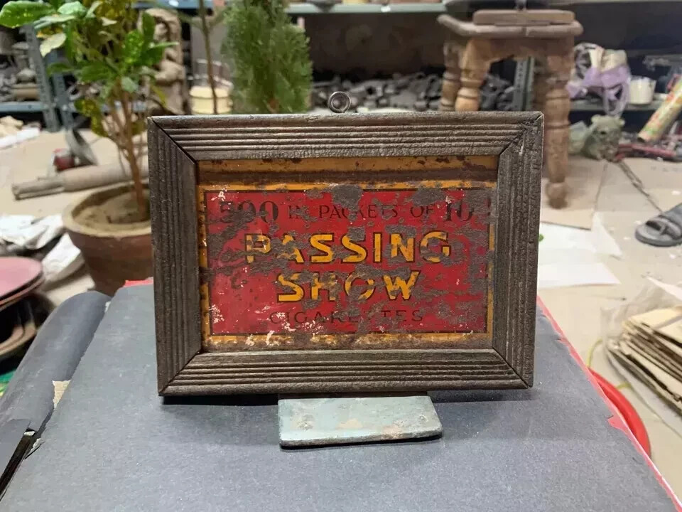 Vintage Ad. Tin Sign Board Of Passing Show 500 in 10s Cigarettes Wooden Framed