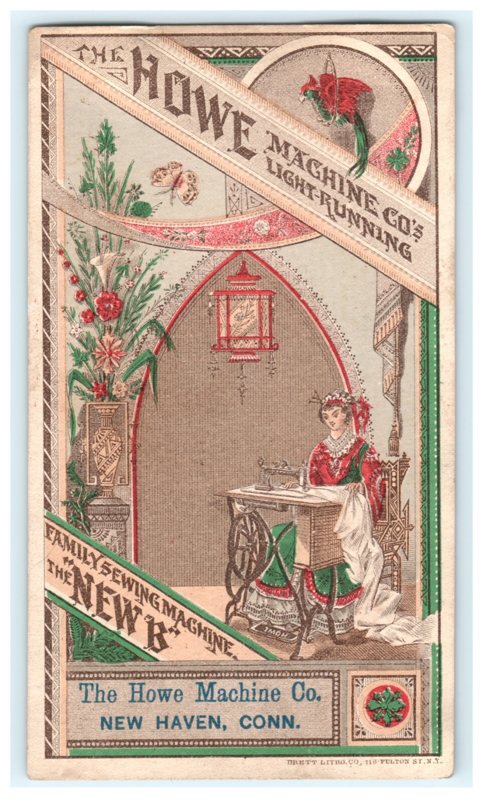 The Howe Machine Co. New Haven Oriental Style – Parrot Floral Colorful Card
