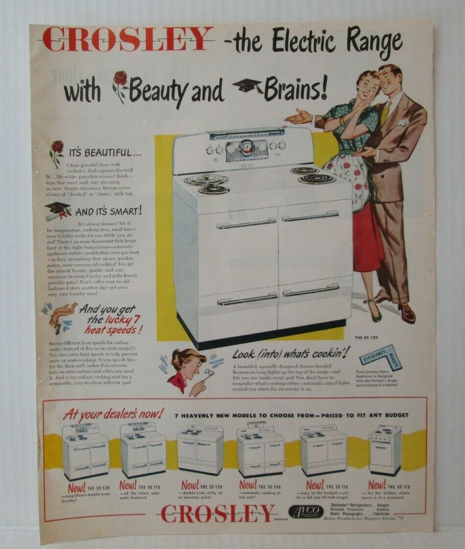 CROSLEY THE ELECTRIC RANGE OVEN Vintage 1940’s 9.5″ X 12.5″ Magazine Ad LM38