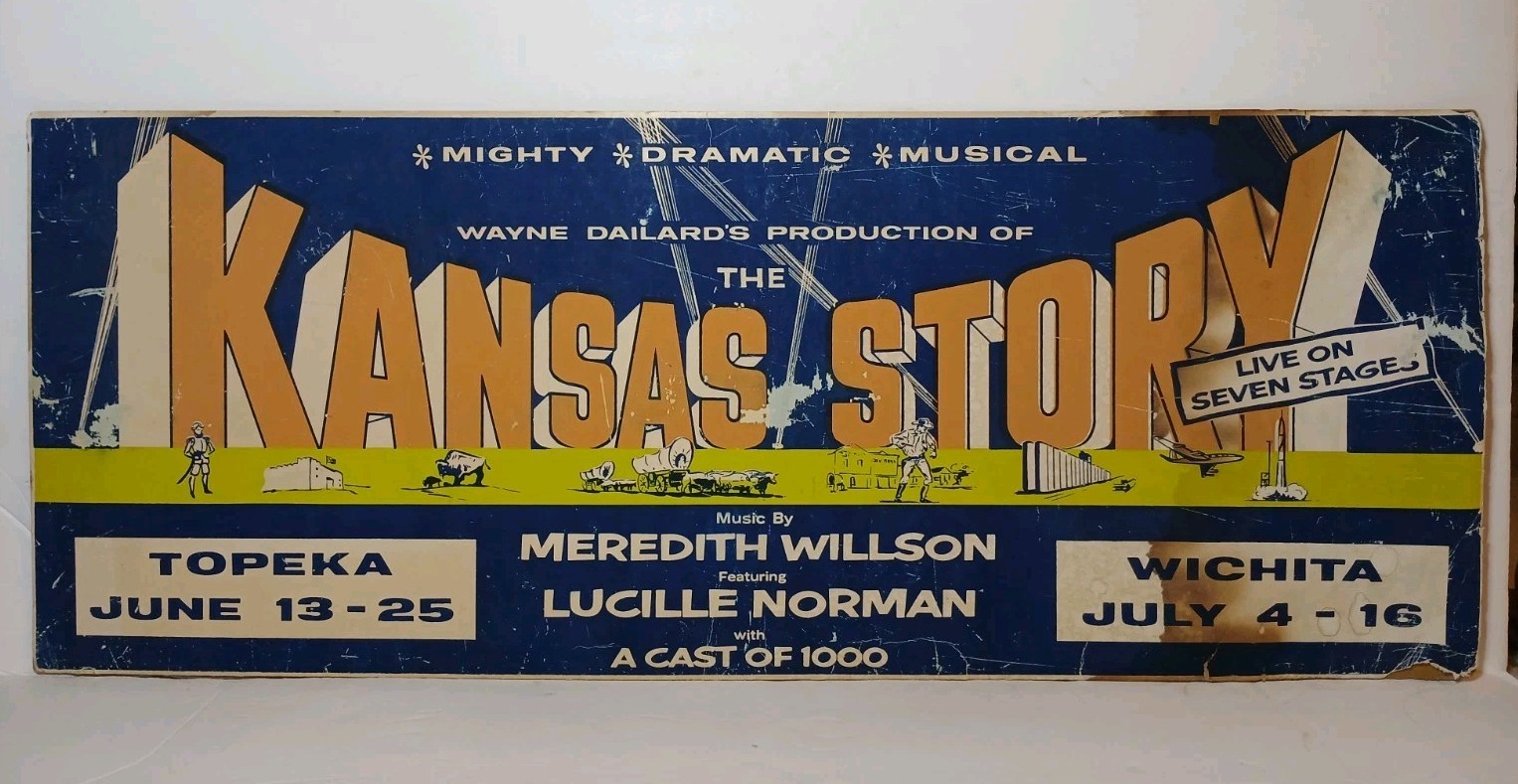 Vintage 1961 The Kansas Story Musical Advertising Sign Topeka Kansas Wichita KS
