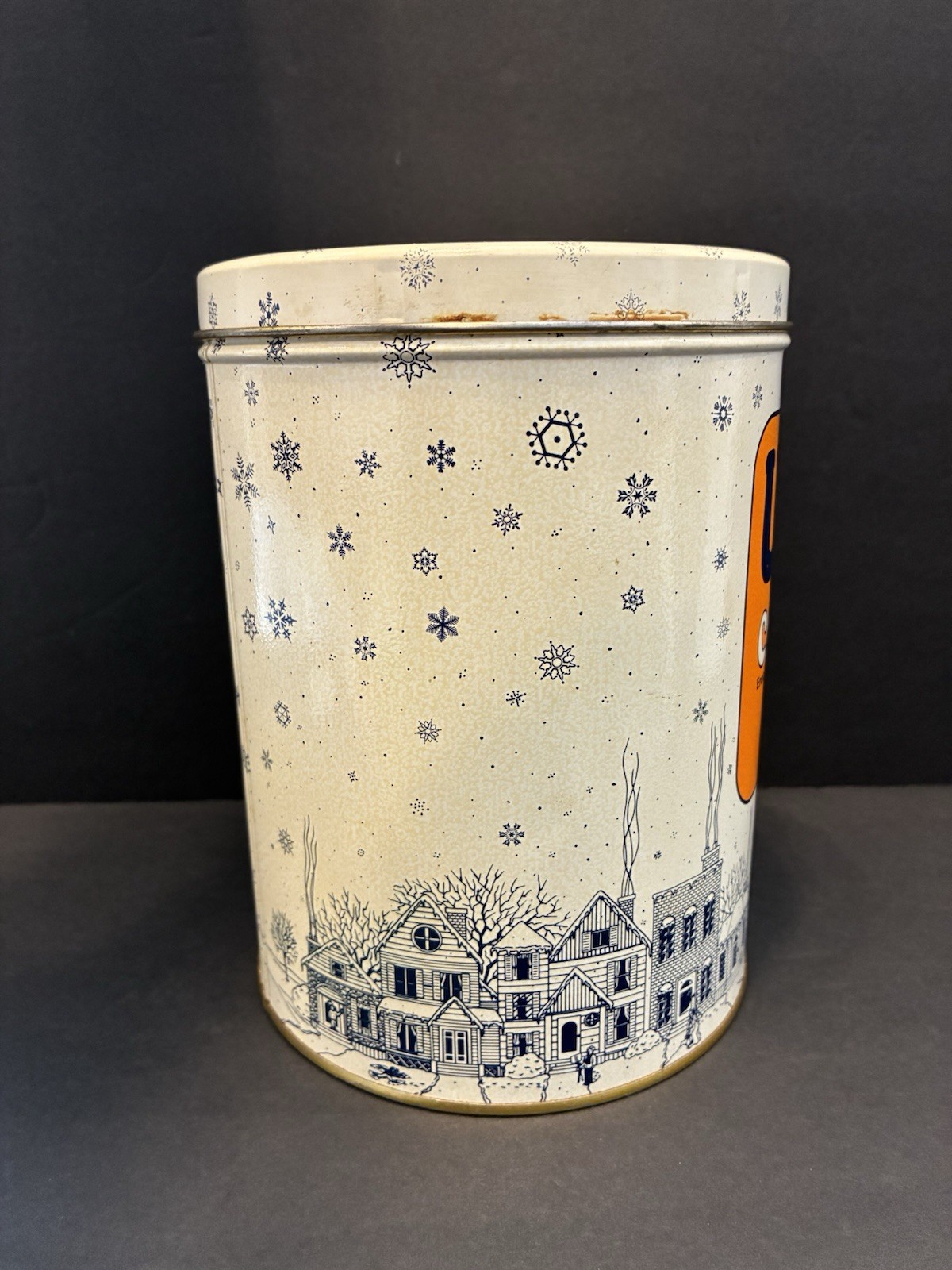 Vintage 1985 Uncle Bens Rice Tin..Christmas Winter Snowflake Scene