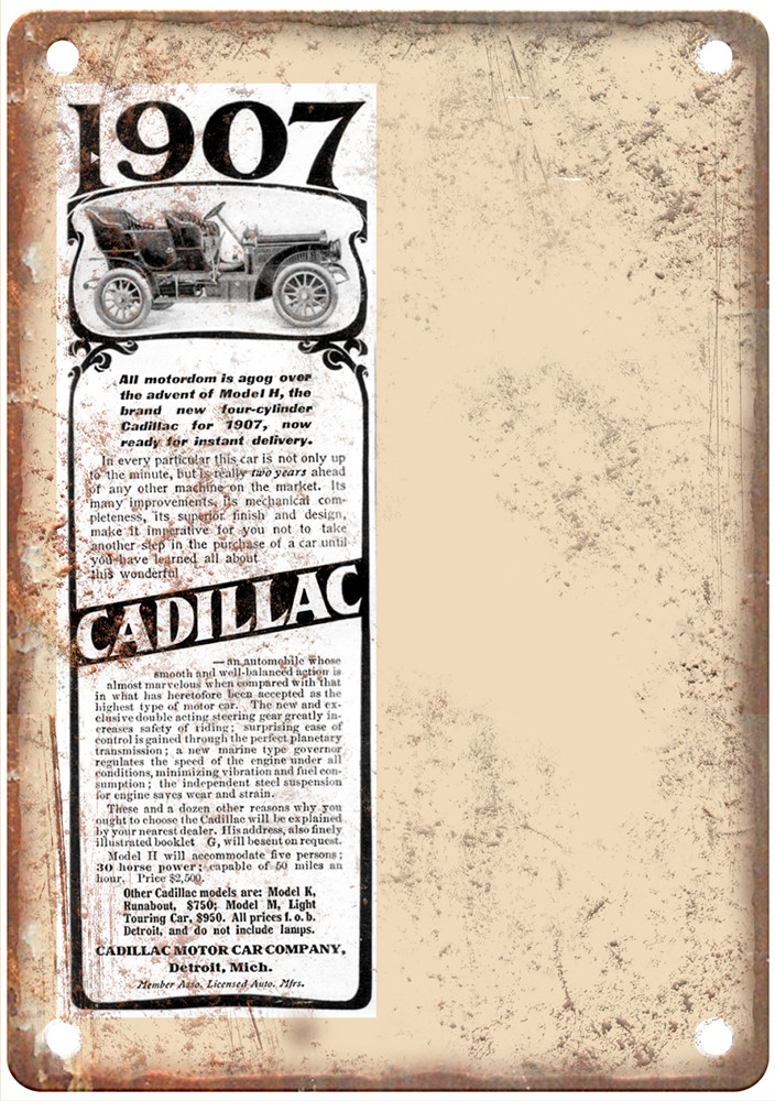 1907 Cadillac Vintage Auto Ad Retro Look Reproduction Metal Sign A14176