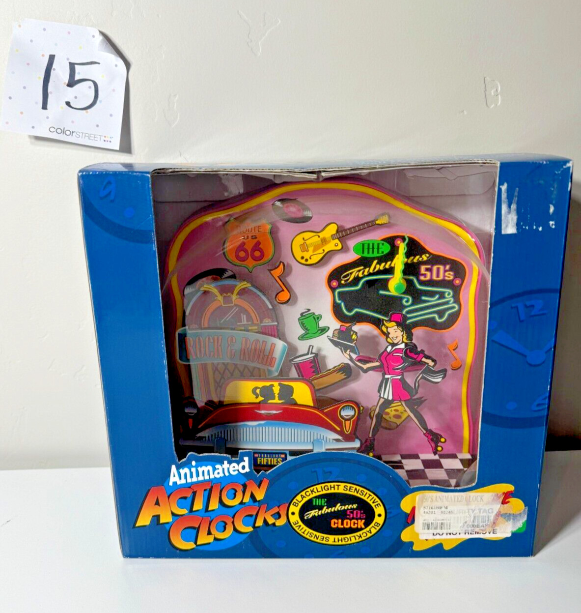 Vtg The Fabulous 50s Animated Action Clock Moves 24hrs Blacklight Sensitive New