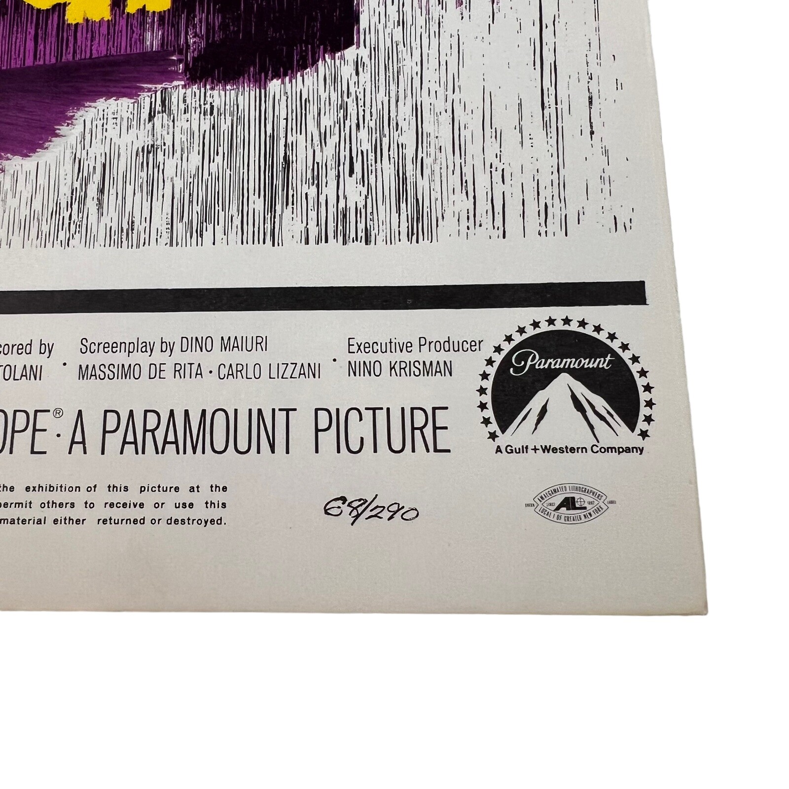 1968 Paramount THE VIOLENT FOUR Original Purple Movie Poster Numbered 68/290