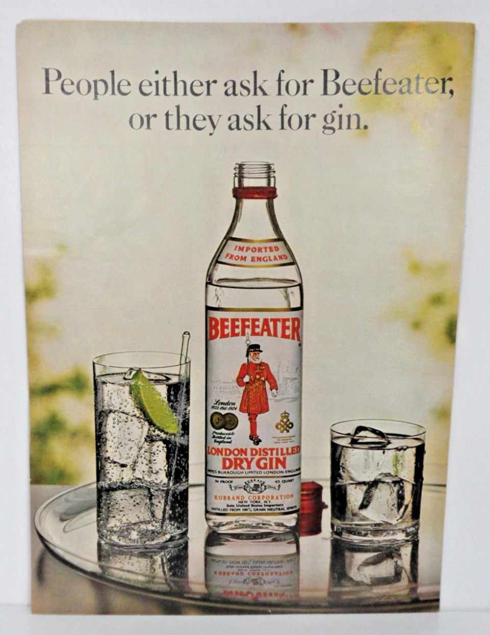 Beefeater London Distilled Dry Gin Kobrand Corporation Vintage 1973 Print Ad 226