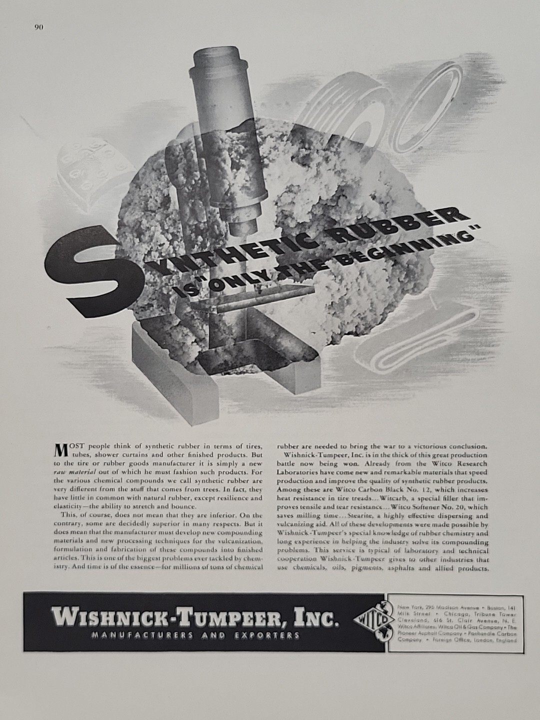 1942 Wishnick-Tumpeer, Inc. Fortune WW2 Print Ad Synthetic Rubber Microscope