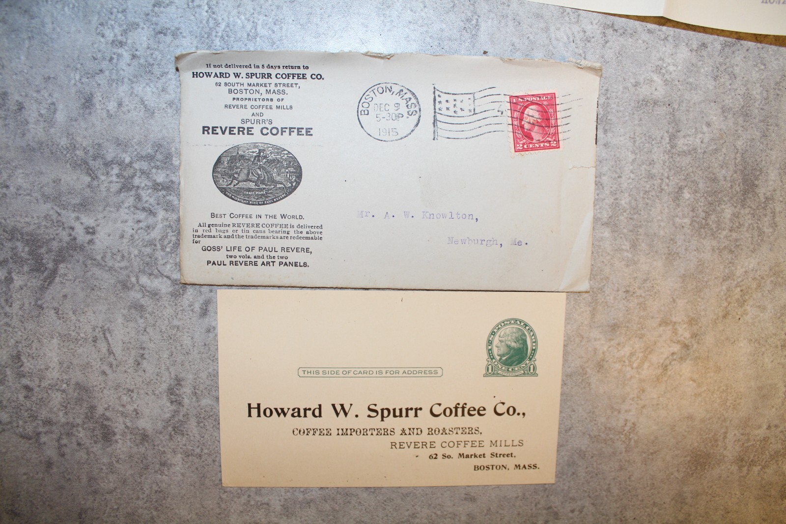 GREAT 1915 LETTERHEAD & ADDS HOWARD SPURR COFFEE CO BOSTON MASS” REVERE COFFEE