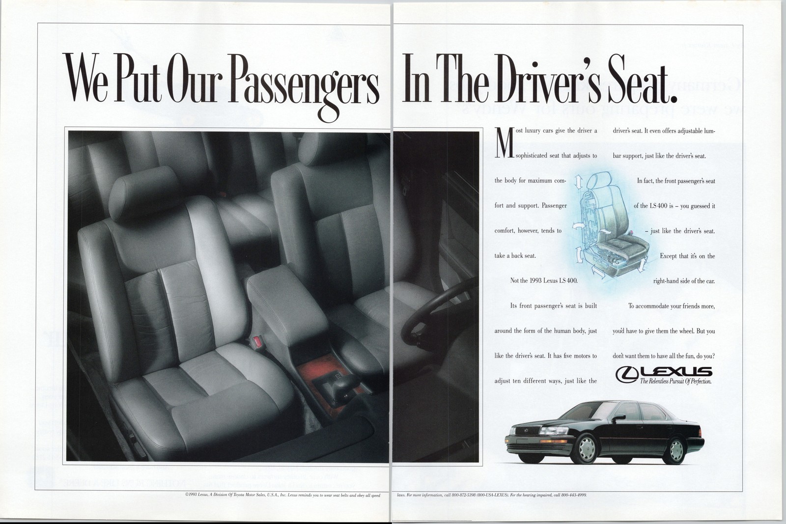 Lexus LS 400 Cars USA Seats The Relentless Pursuit 1993 Print Ad