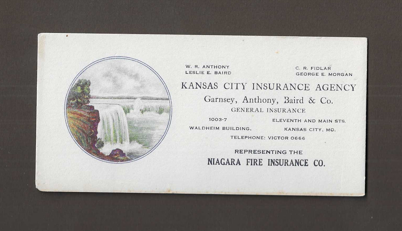 vintage 1940s Blotter card NIAGARA FIRE INSURANCE CO. KANSAS CITY, MO A1