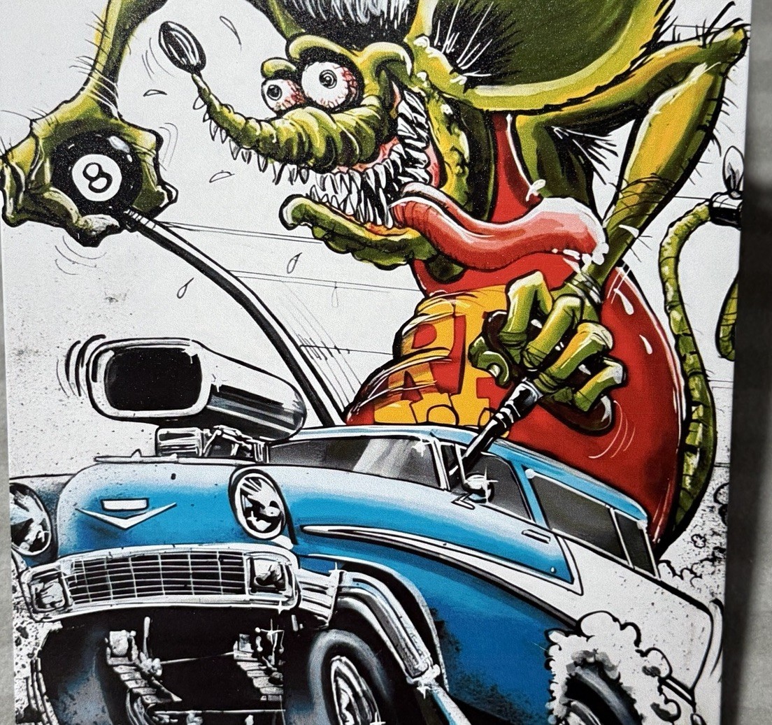 🔥 RAT FINK Ed Big Daddy Roth RF Hot Rod Metal Sign MoonEyes 1957 Chevy Bel Air