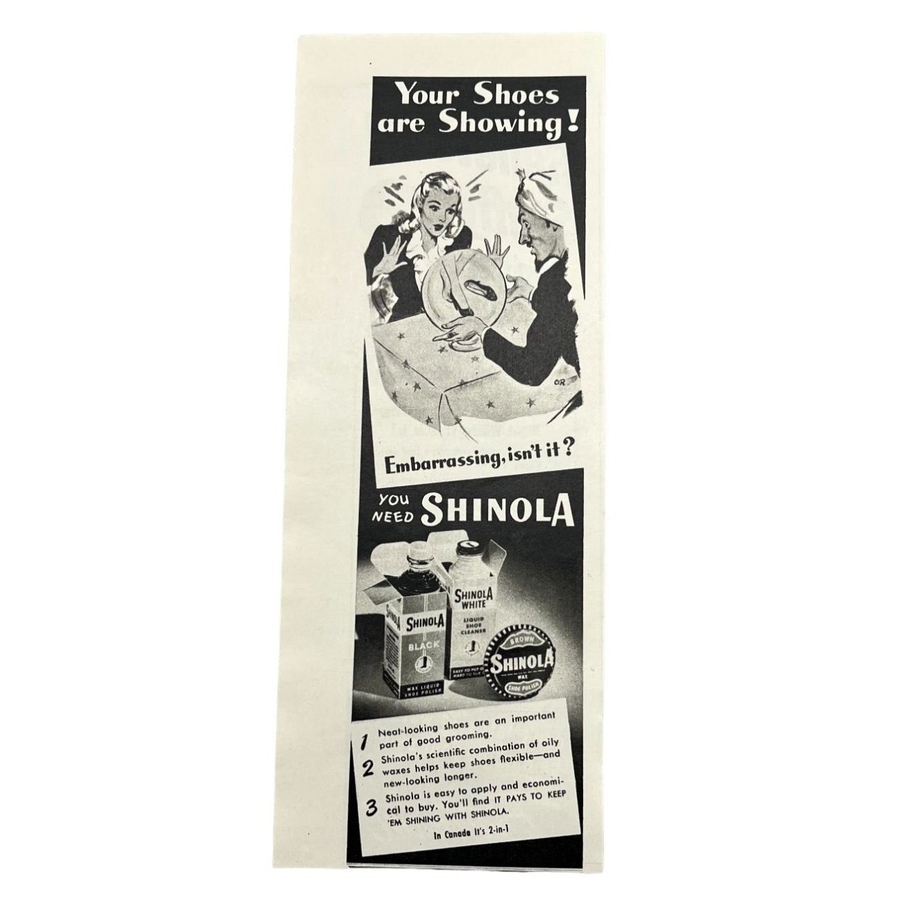 Shinola Shoe Cleaner Vintage Print Ad 1940s Polish Shoe Shine Original Ad