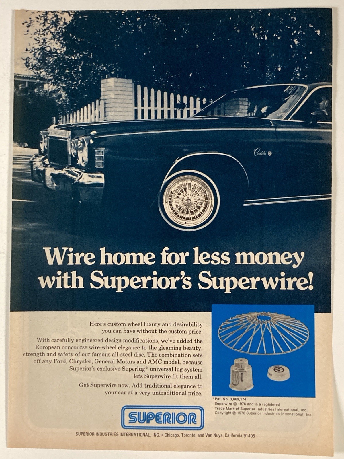 1976 Superior Mag Rims Wheels Print Ad Superwire Chrysler Cordoba